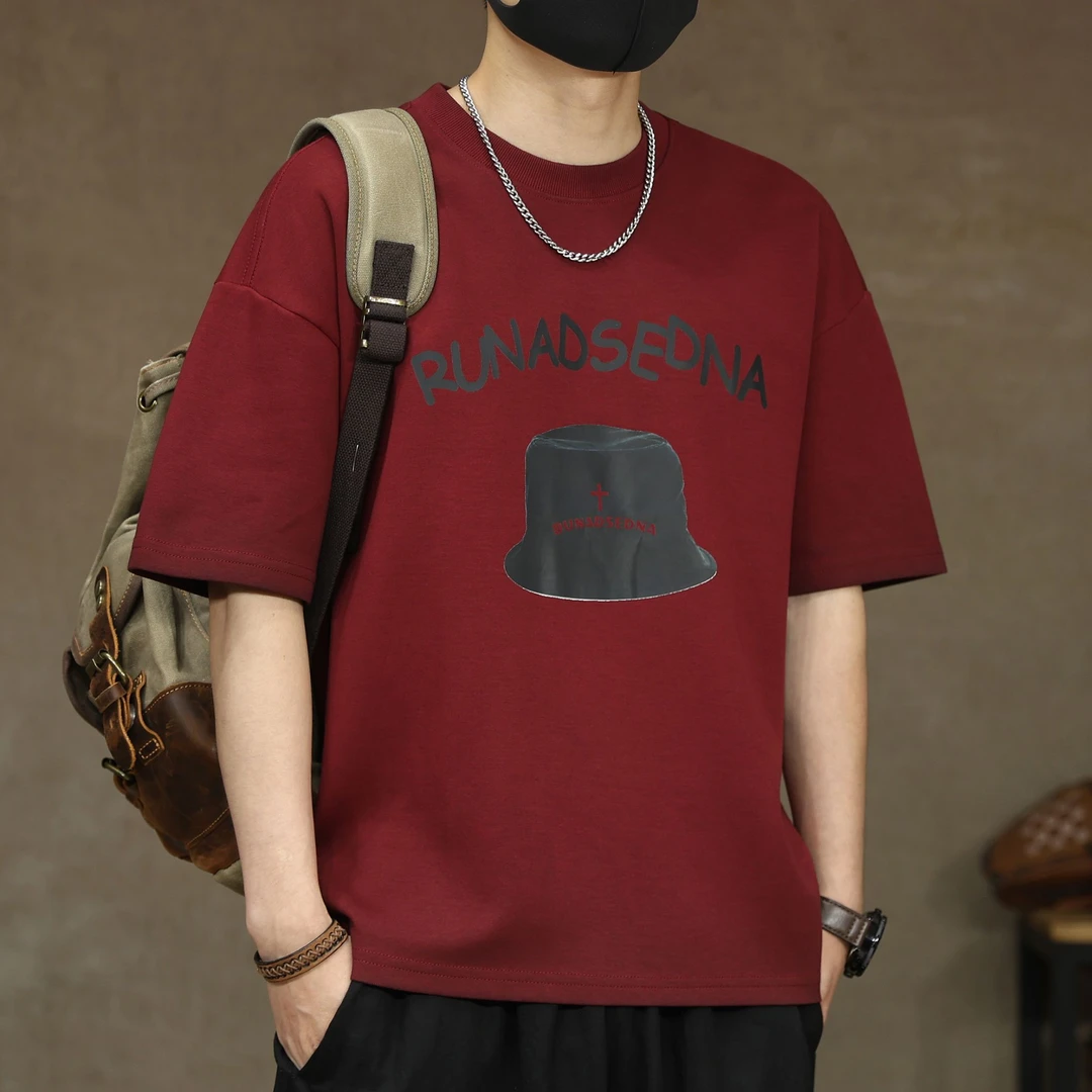 300g重磅厚切短袖T恤男夏季新款美式复古脏染渐变水洗上衣体恤男T