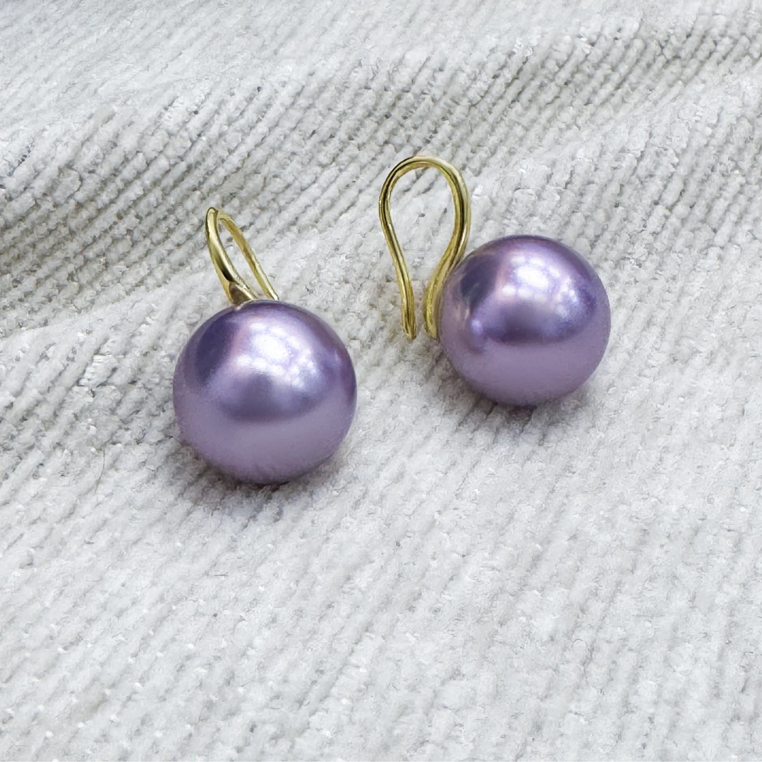 铜合金仿珍珠耳饰 14-15mm蓝莓紫高跟鞋施家贝珠耳钩ESA502