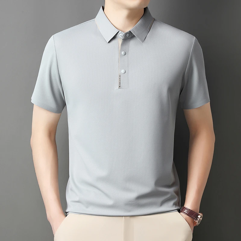 2025新款纯色短袖T恤男免烫常规款夏季Polo衫翻领薄款轻奢上衣