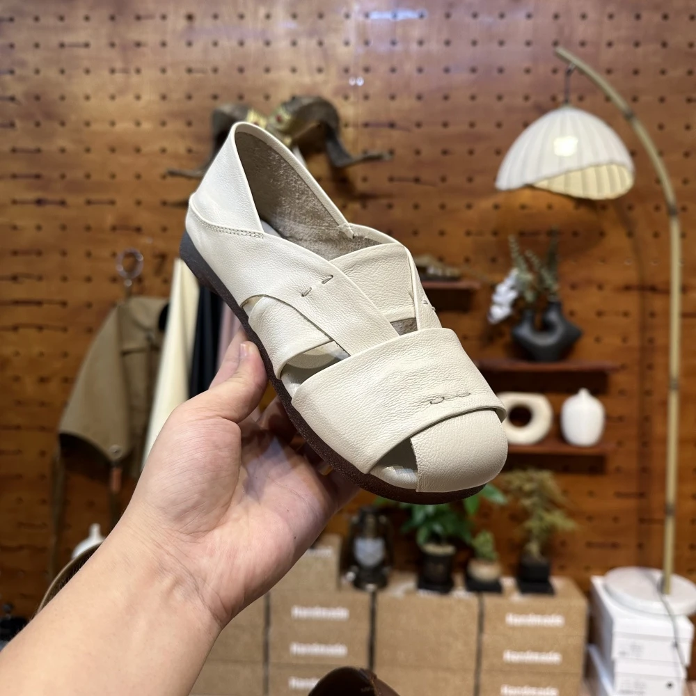 【栖迟】头层牛皮凉拖鞋女款2025新款爆款女鞋夏季软底手工百搭鞋子