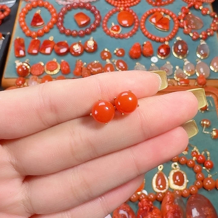 南红玛瑙银S925镶嵌8+耳饰