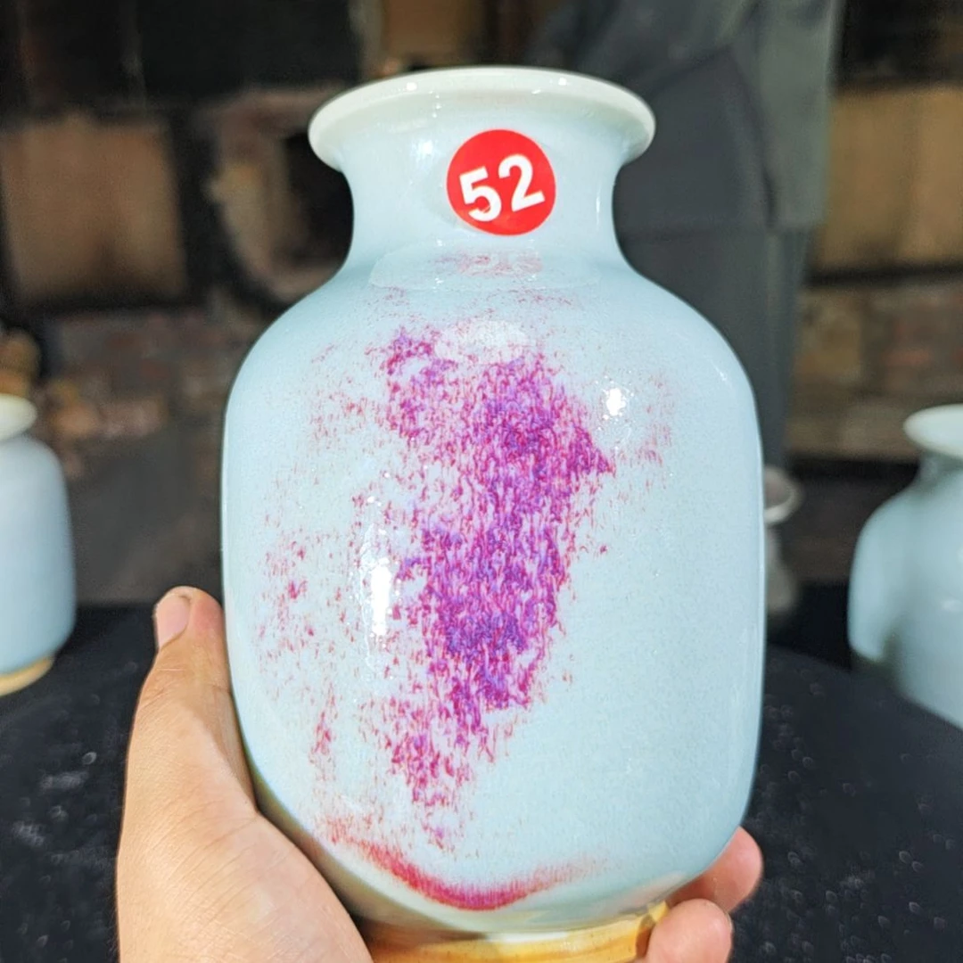 摆件宁**远煤烧二厂釉大师作品顶级粉红紫红拉丝红手拉胚金钱罐