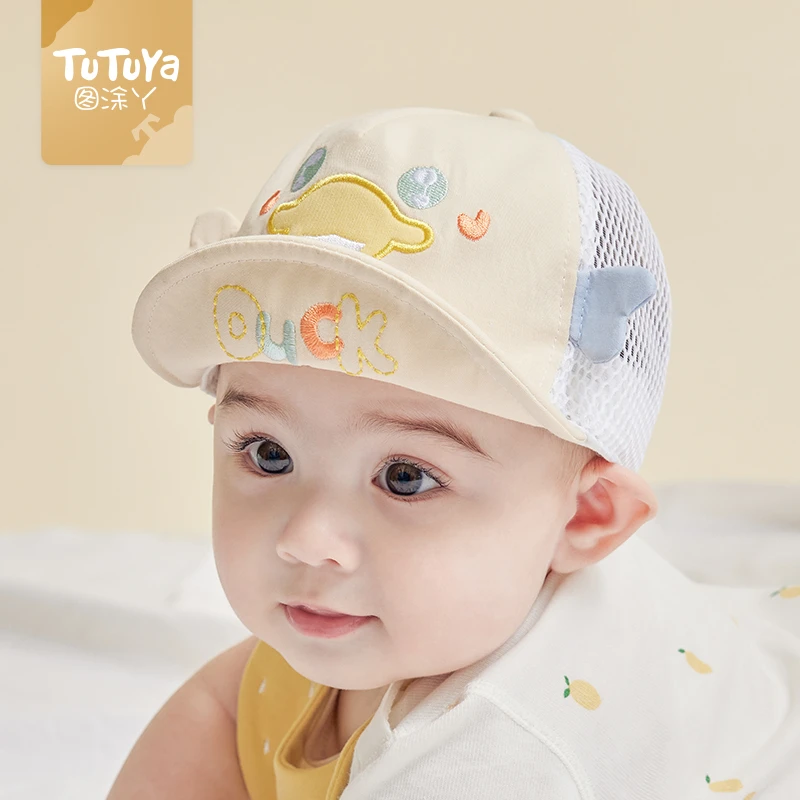 图涂丫婴儿帽子夏季薄款0到3个月宝宝鸭舌帽遮阳夏天小月龄遮阳帽