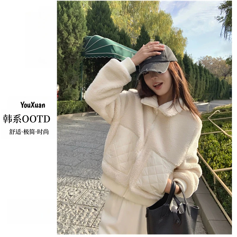YOUXUAN-[拼接菱格]2026冬季加绒保暖百搭拼接时尚短外套HT-U681