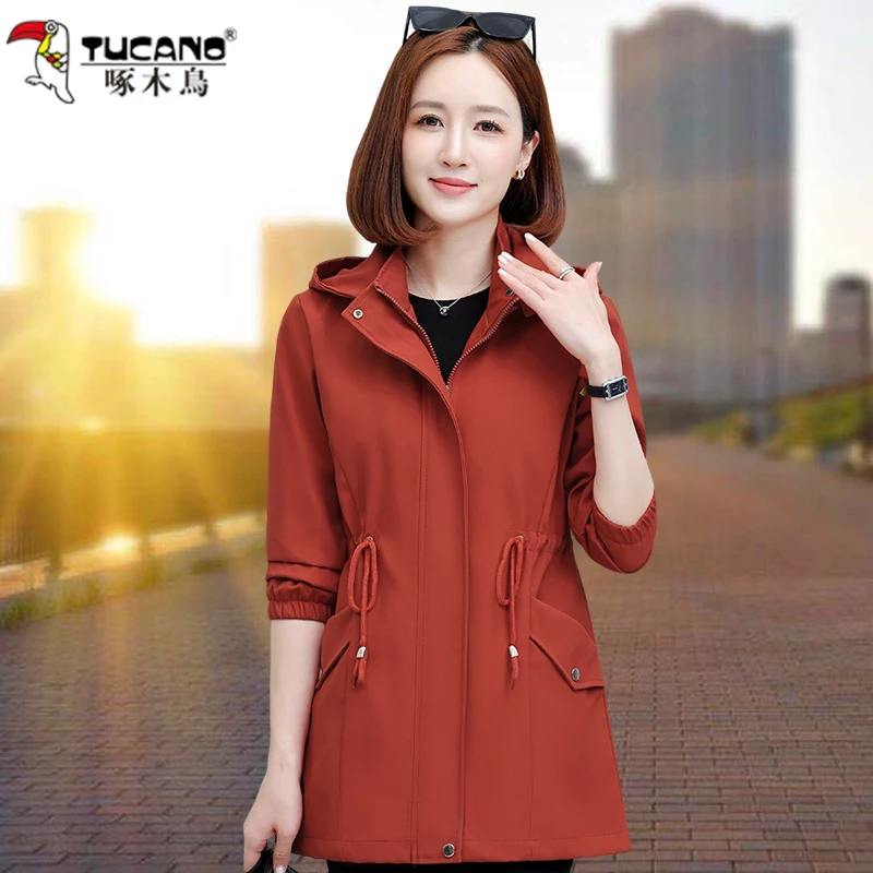啄木鸟风衣外套女款中长款2025新款春秋中年妈妈休闲宽松遮肚收腰