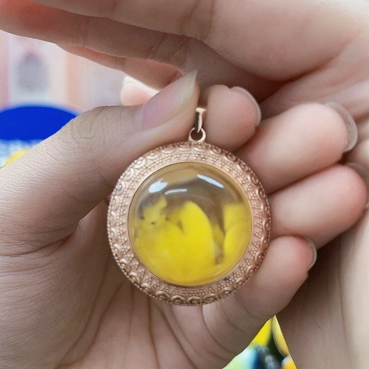 琥珀银S925镶嵌颈饰吊坠
