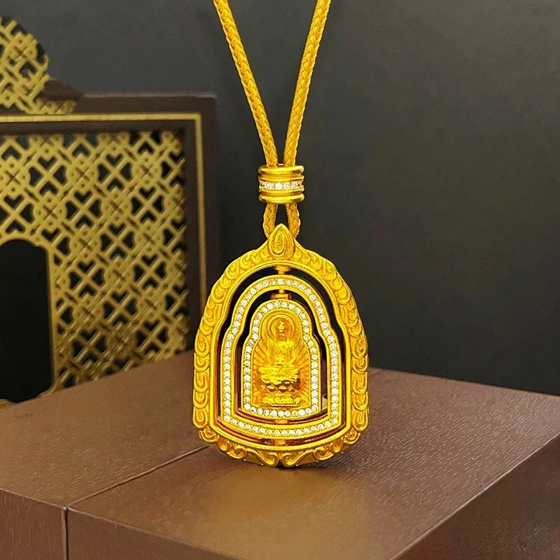 铜合金吊坠 錾刻点钻大日如来佛牌吊坠三层可旋转时来运转挂坠