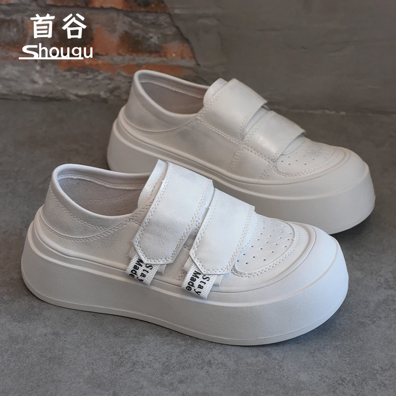 shougu/首谷2025春季新款魔术贴擦色小白鞋女厚底透气运动板鞋女