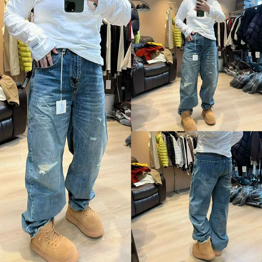 9829-1# 制u原创假破洞冬季加厚直筒弯刀裤(卡码拍大）