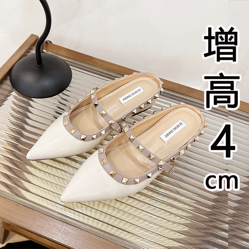 【软软】小个子增高4cm铆钉包头半拖一字带凉拖舒适洋气尖头百搭款