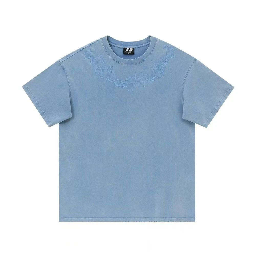 FORNINES 油墨印花水洗做旧重磅T恤夏美式复古半袖-FN280