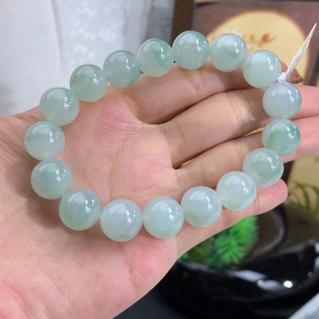 翡翠未镶嵌手串卡11.5-12冰胶晴飘花手串