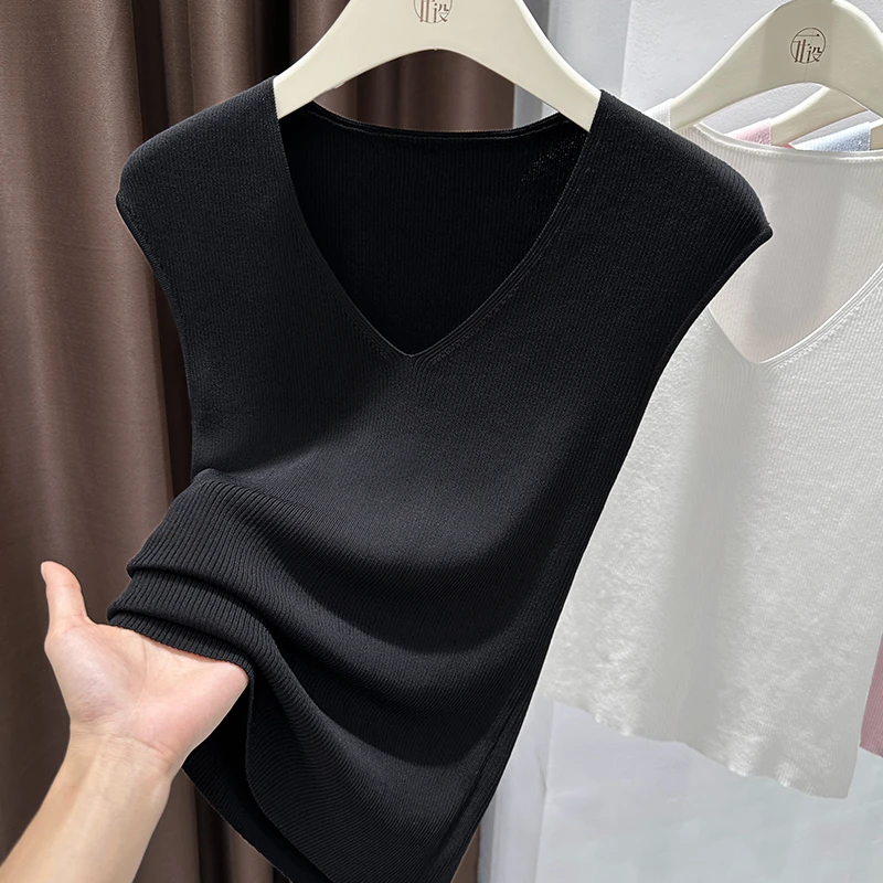 莱赛尔黑色冰丝薄款针织t恤女爆款2025新款设计感修身飞飞袖上衣