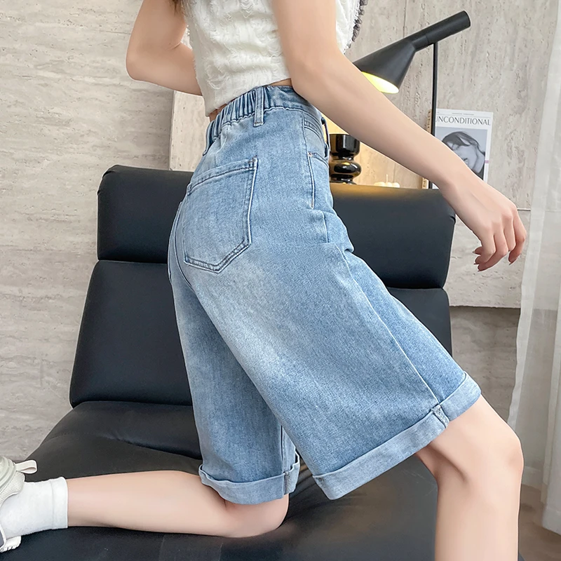 五分裤牛仔短裤女夏季薄款2025新款宽松显瘦大码卷边直筒阔腿中裤