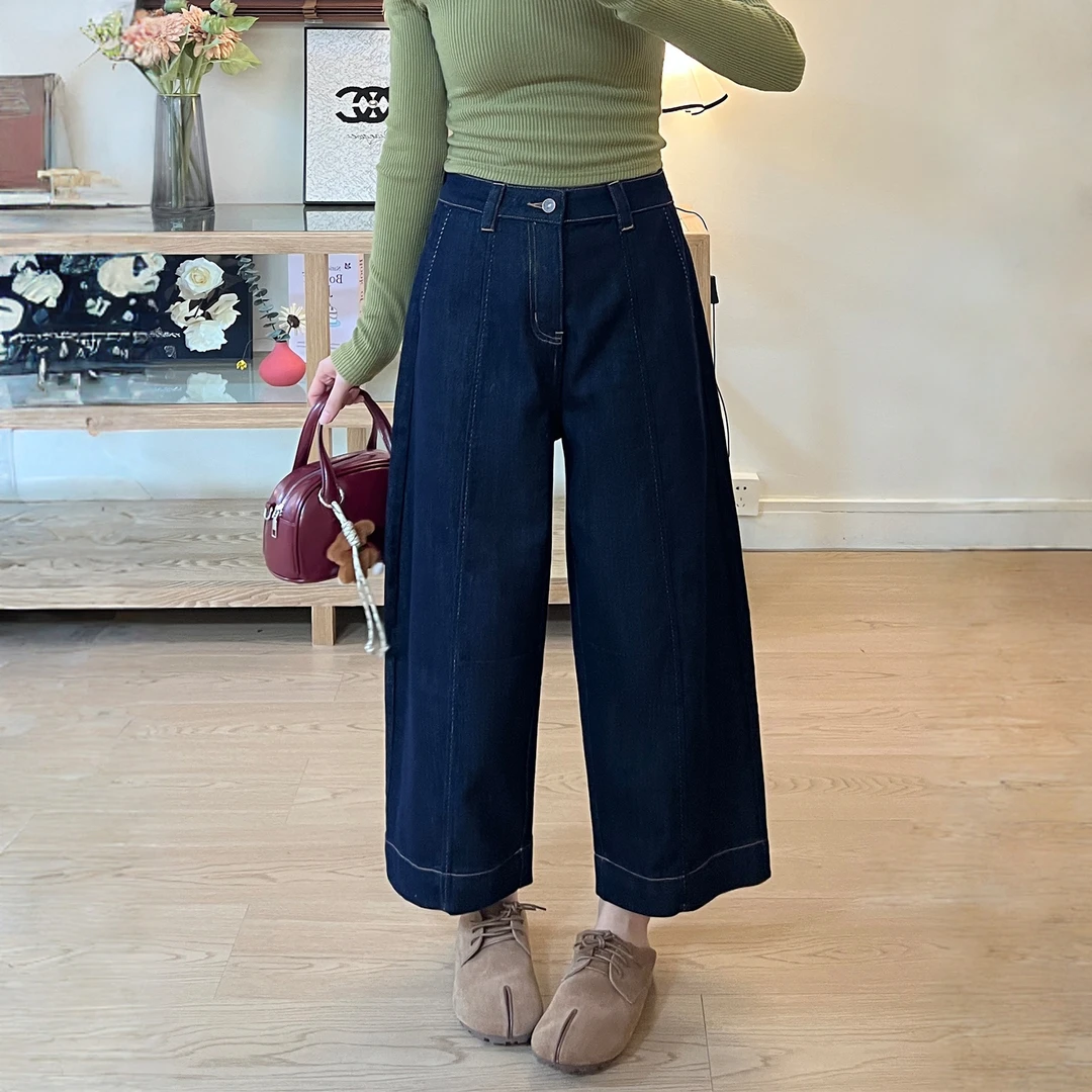 九分弯刀牛仔裤女2025秋季新款胖mm梨型身材弹力高腰宽松阔腿裤子