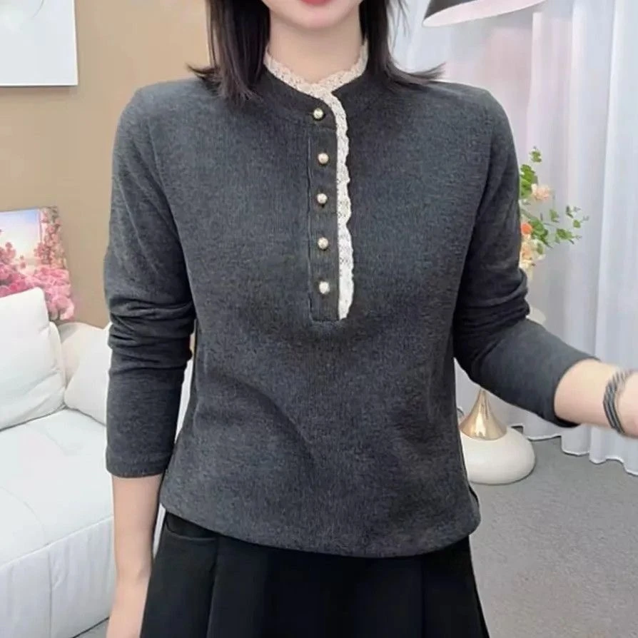 半高领德绒保暖打底衫女秋冬季时尚纯色减龄拼接上衣百搭长袖T恤