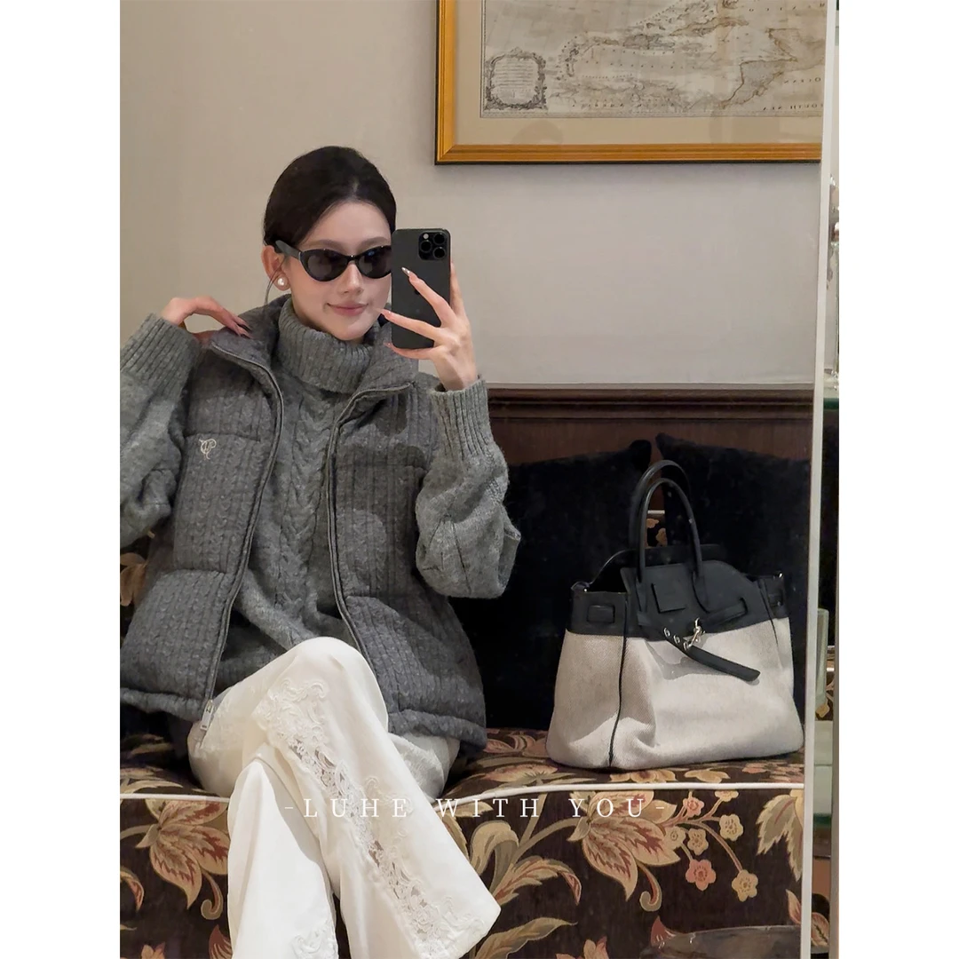 无艳一禾【松岛茶雾】hehe私服~羽绒马甲+绵羊毛针织衫+100棉牛仔裤