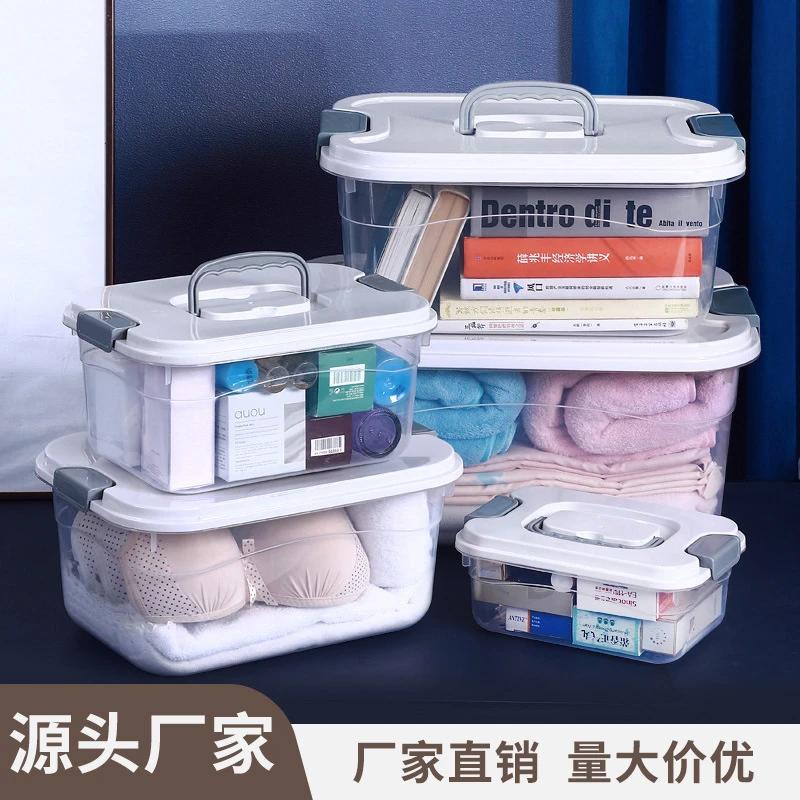 家用手提塑料储物箱零食玩具收纳盒棉被衣服整理箱子透明大容量