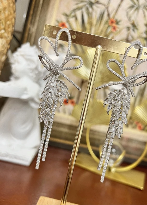 合金耳饰 2128HF爱心麦穗流苏耳钉