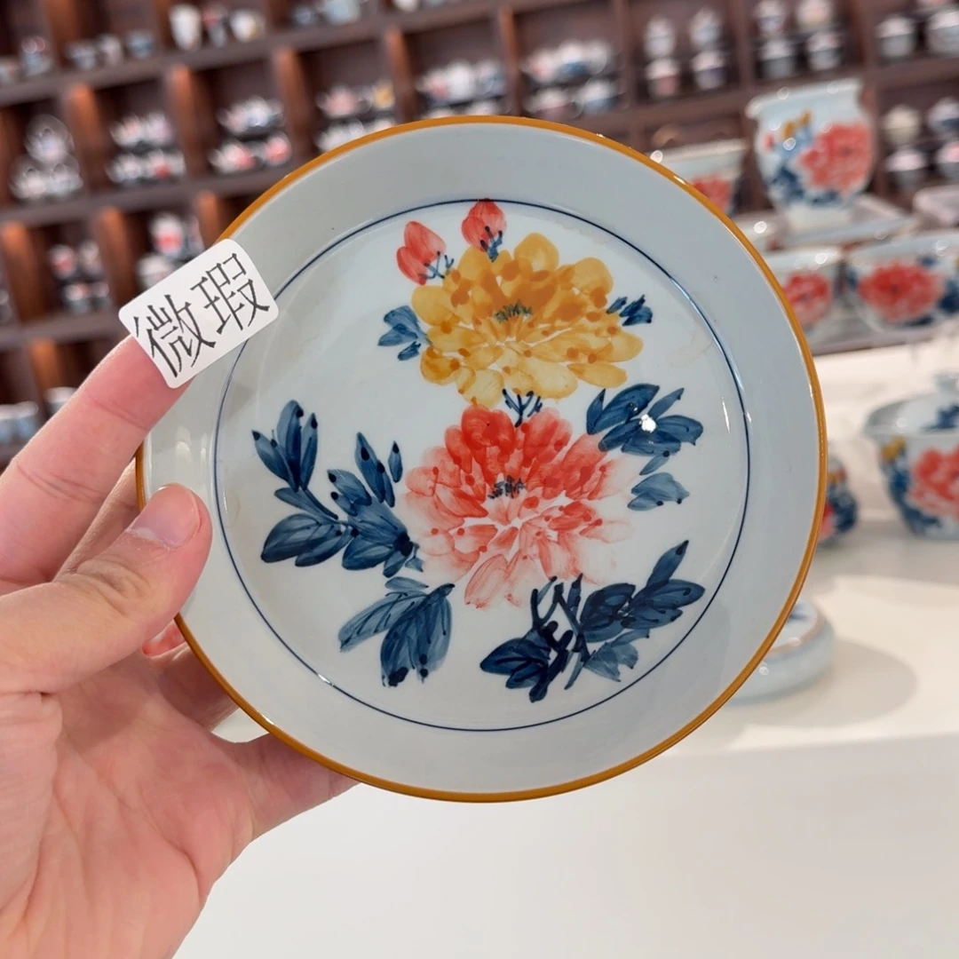 釉下手绘茶具微瑕