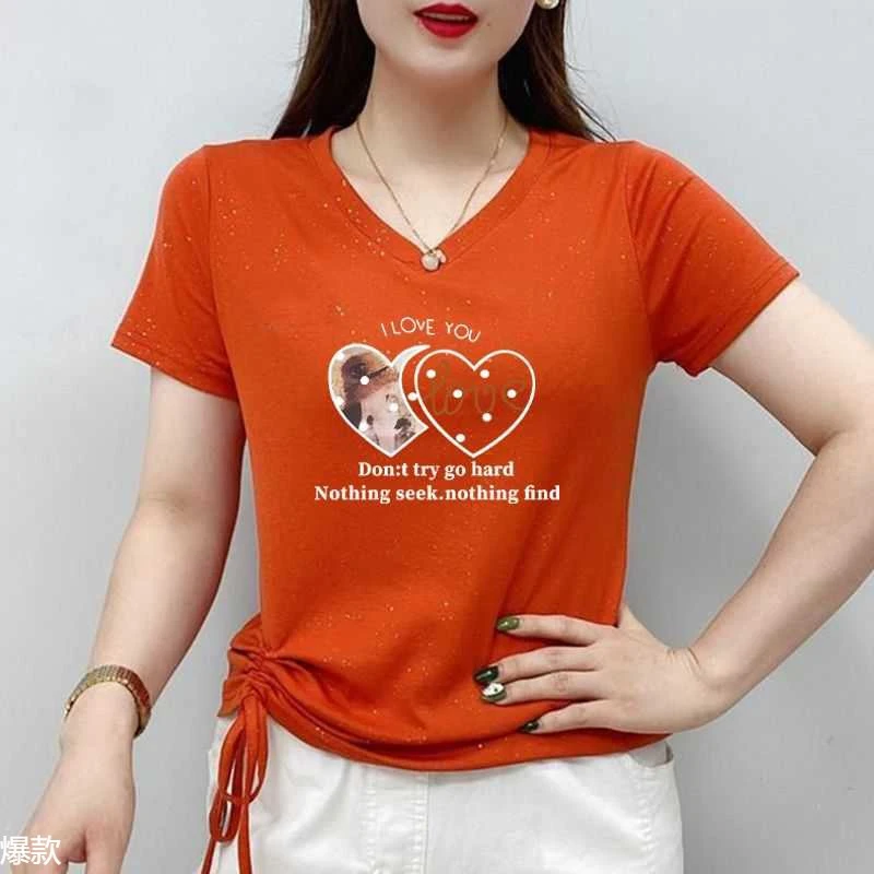 2025新款大码夏装领短袖恤女士百搭纯棉半袖体恤衫显瘦上衣服潮