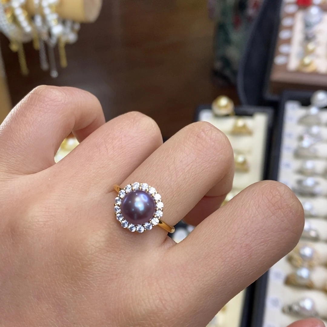 淡水珍珠银S925镀金镶嵌戒指特价