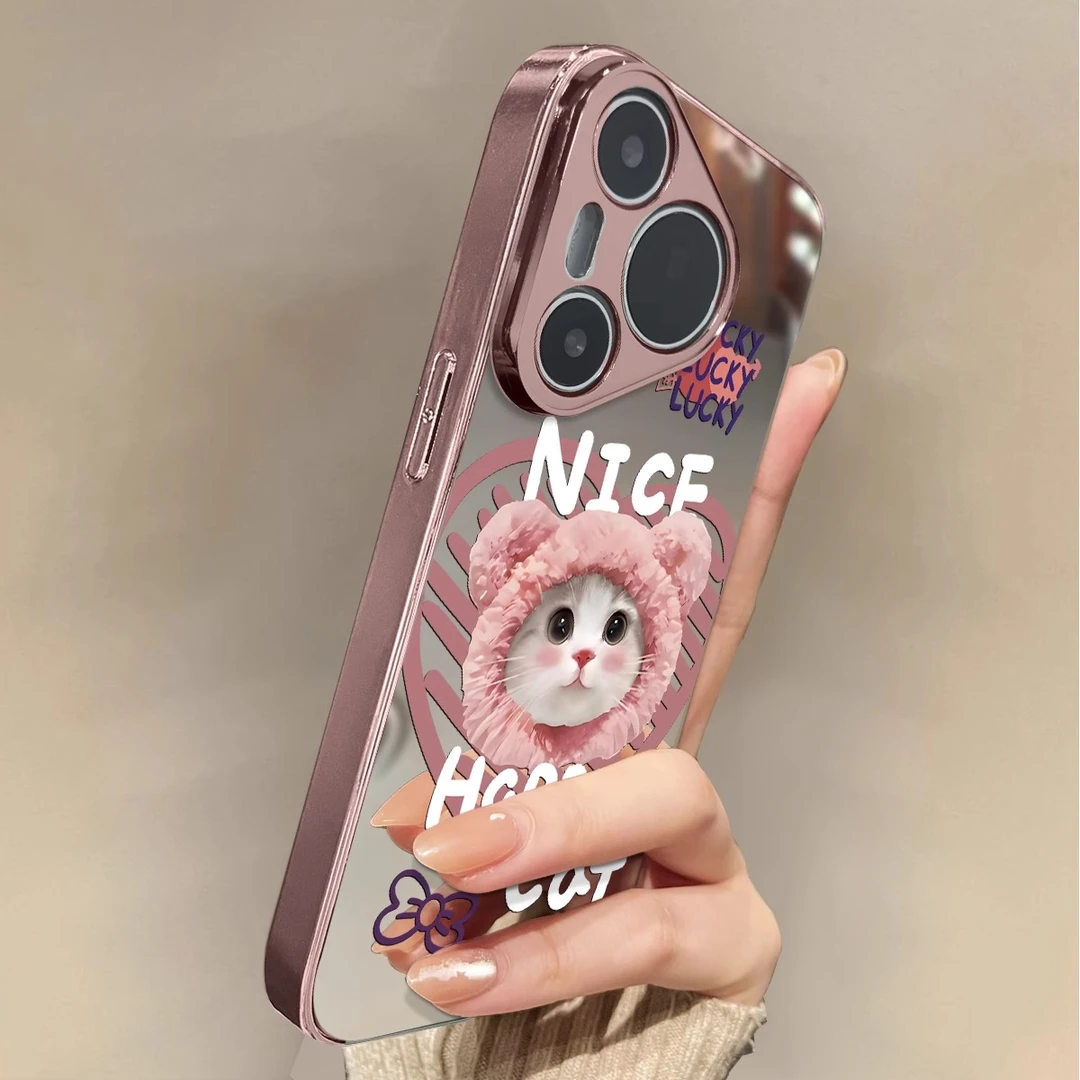 适用于华为pura70Pro手机壳头套小猫电镀镜面p40外硅胶全包防摔50