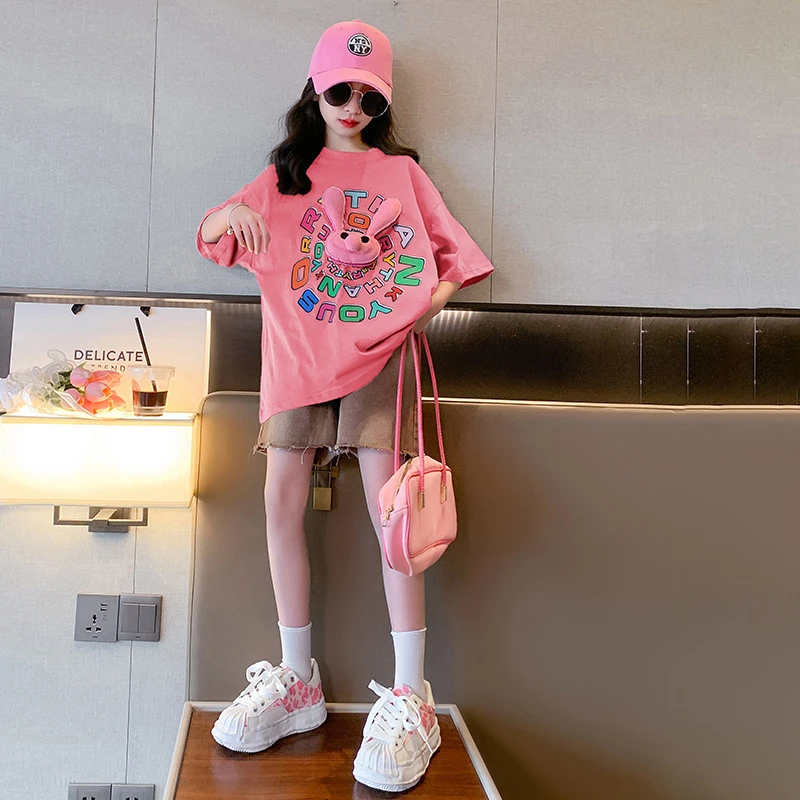 女童短袖t恤夏季2025新款多巴胺穿搭立体女童多巴胺卡通T恤