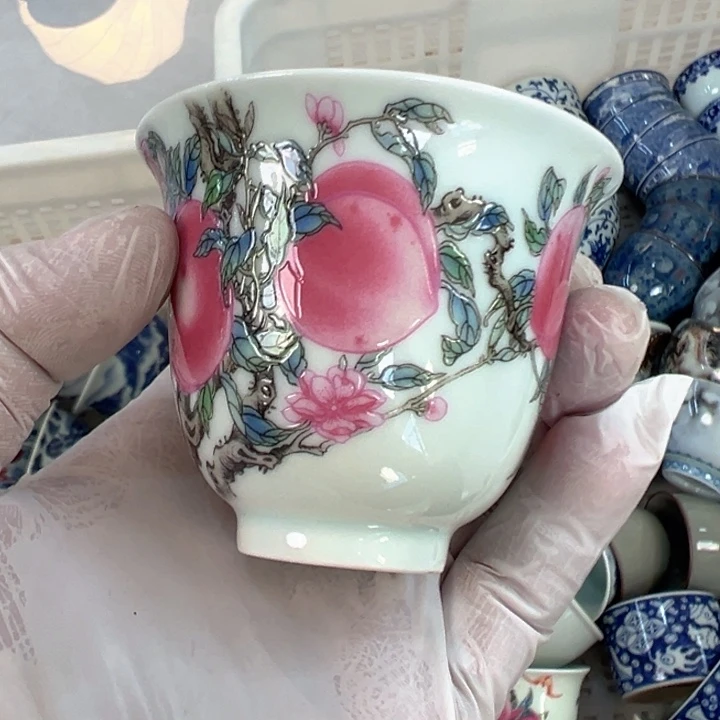 瓷片五彩桃子铃铛杯主人杯全品