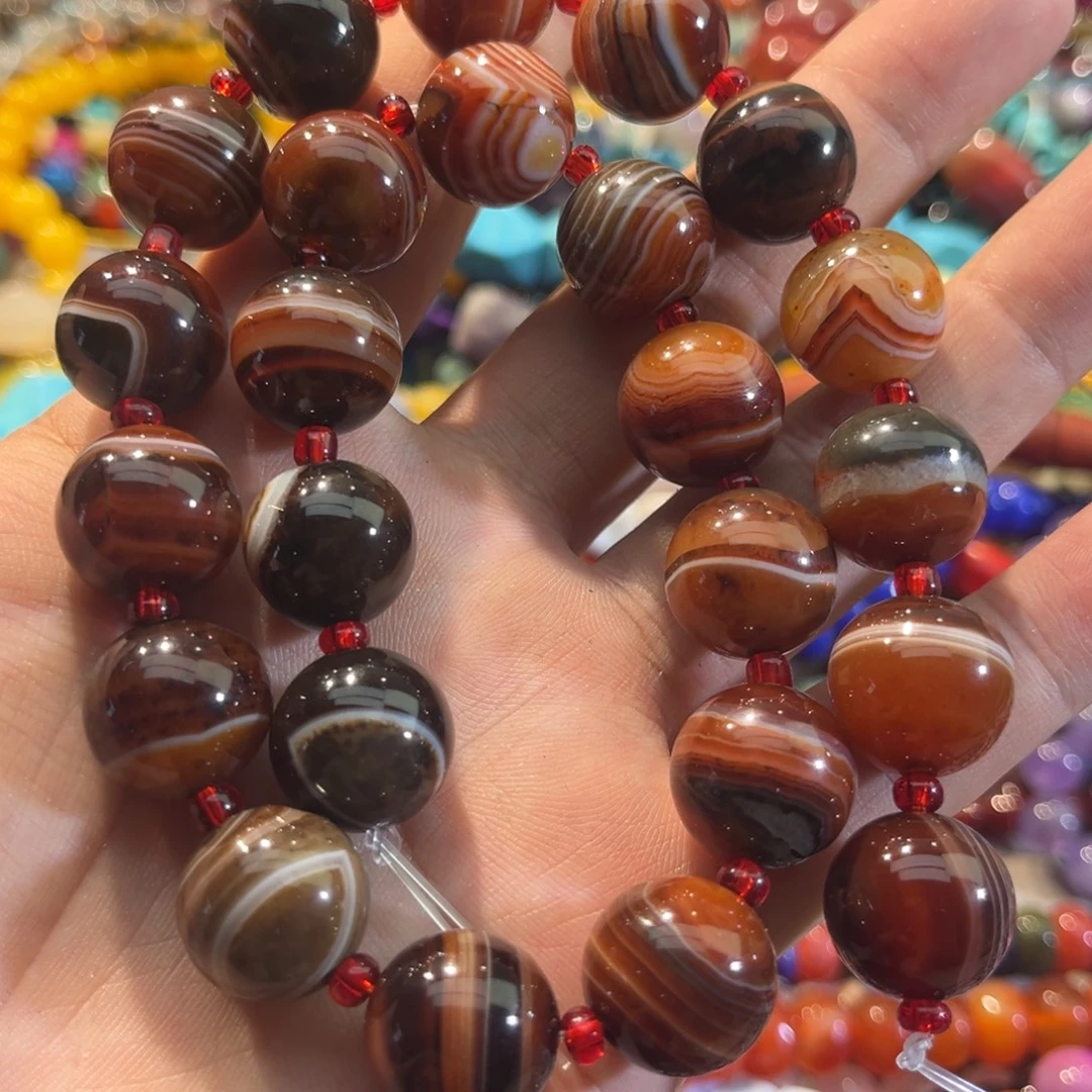 合金玛瑙/玉髓珠宝半成品蚕丝玛瑙一条16mm