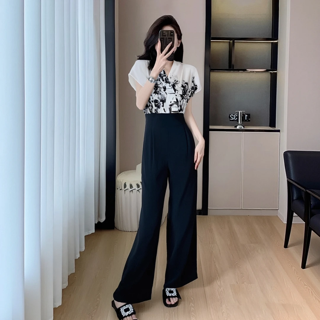 A高级感气质御姐范连体裤夏季时尚百搭高腰显瘦直筒裤连体衣D0867