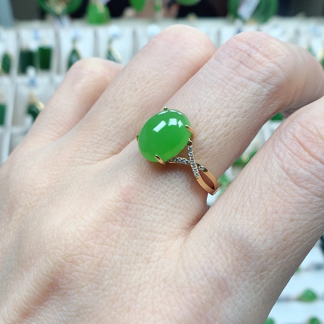 和田玉（碧玉）18K金镶嵌戒指10