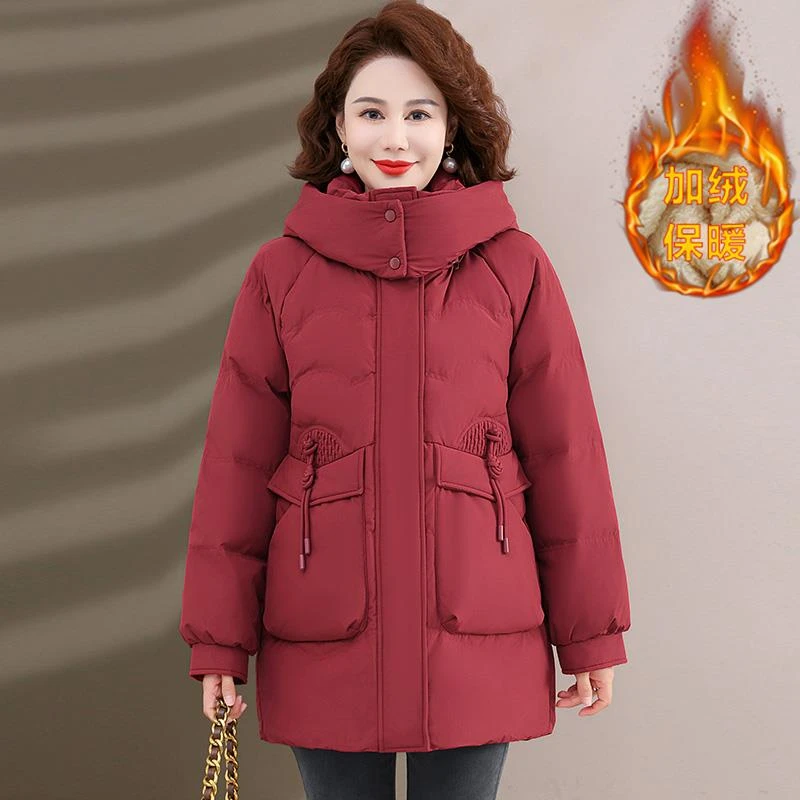 皮尔卡丹中年妈妈冬装棉衣加绒外套2025新款洋气棉服中老年人女装