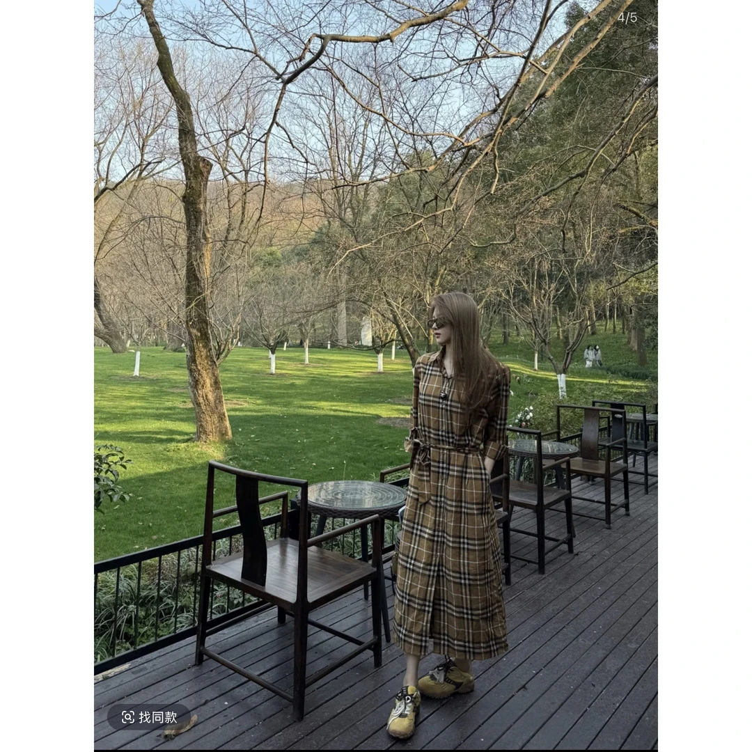 【米兰游记】黄格纹轻奢裙法式复古时尚气质显瘦宽松外穿格子衬衫裙