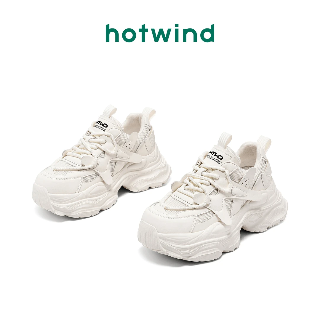 Hotwind/热风软底厚底圆头网红休闲鞋2025新款时尚潮流增高老爹鞋
