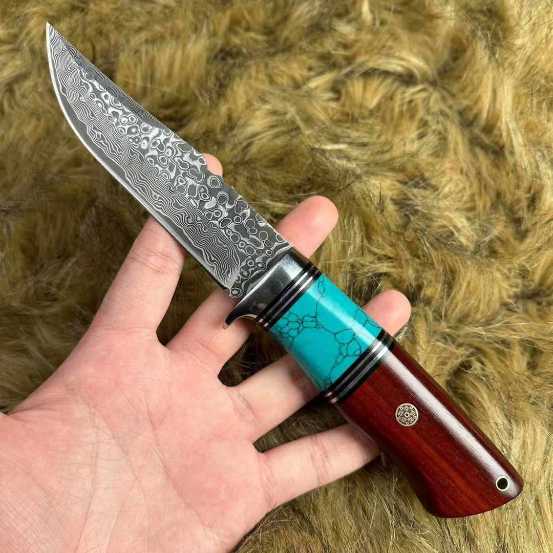 （玉化级别）大马士革檀木松石手工刀