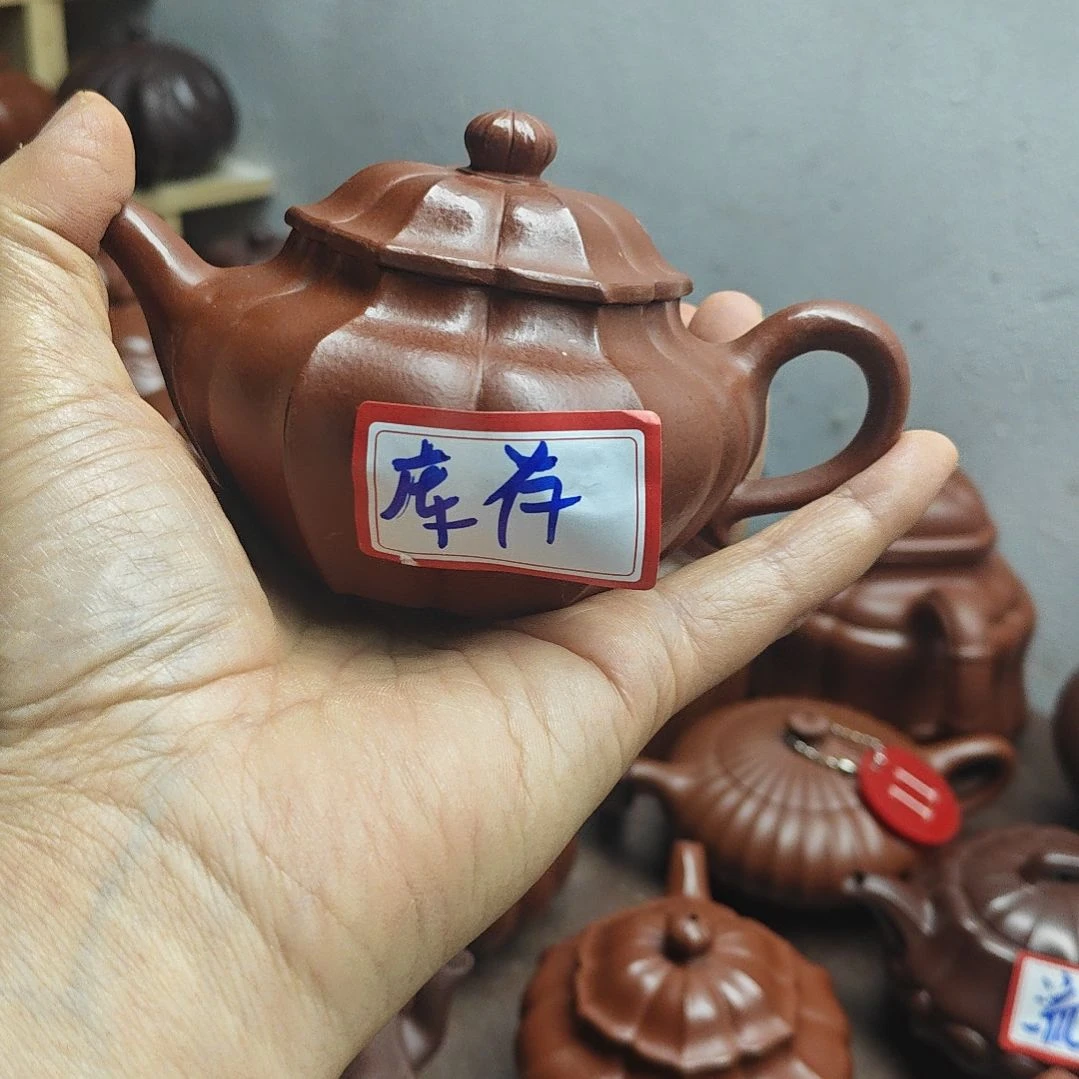 宜兴紫砂壶筋纹器半手工制作赵庄朱泥容量一佰伍十CC
