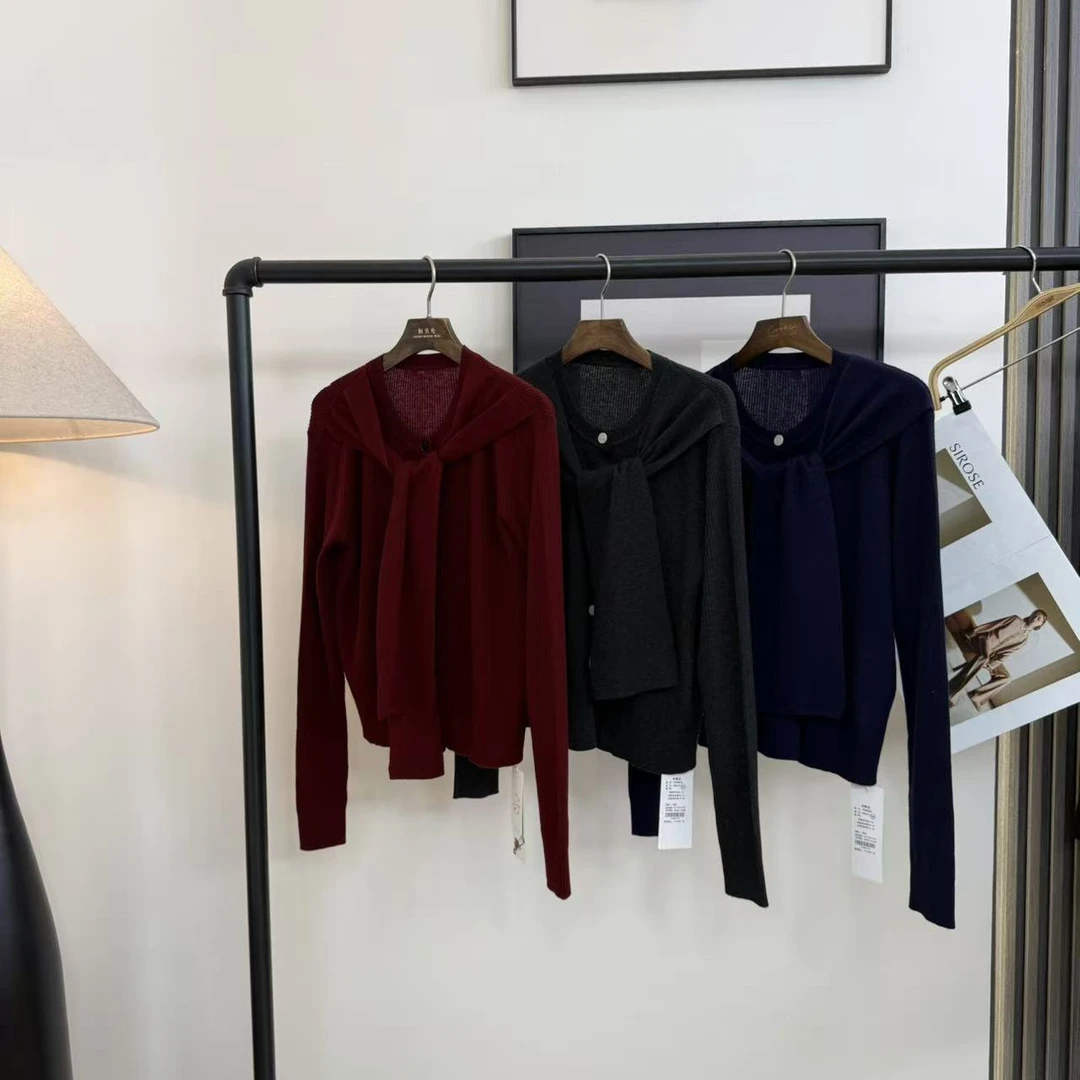 韩系秋冬季简约百搭披肩款针织开衫Y1543