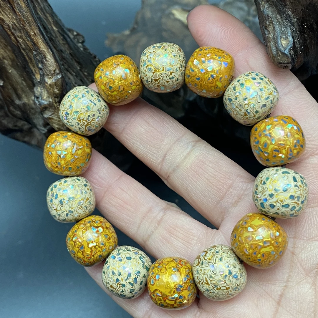 规格1.6cm老型珠镶嵌满螺钿手串 漆器 木质 非遗文化传承