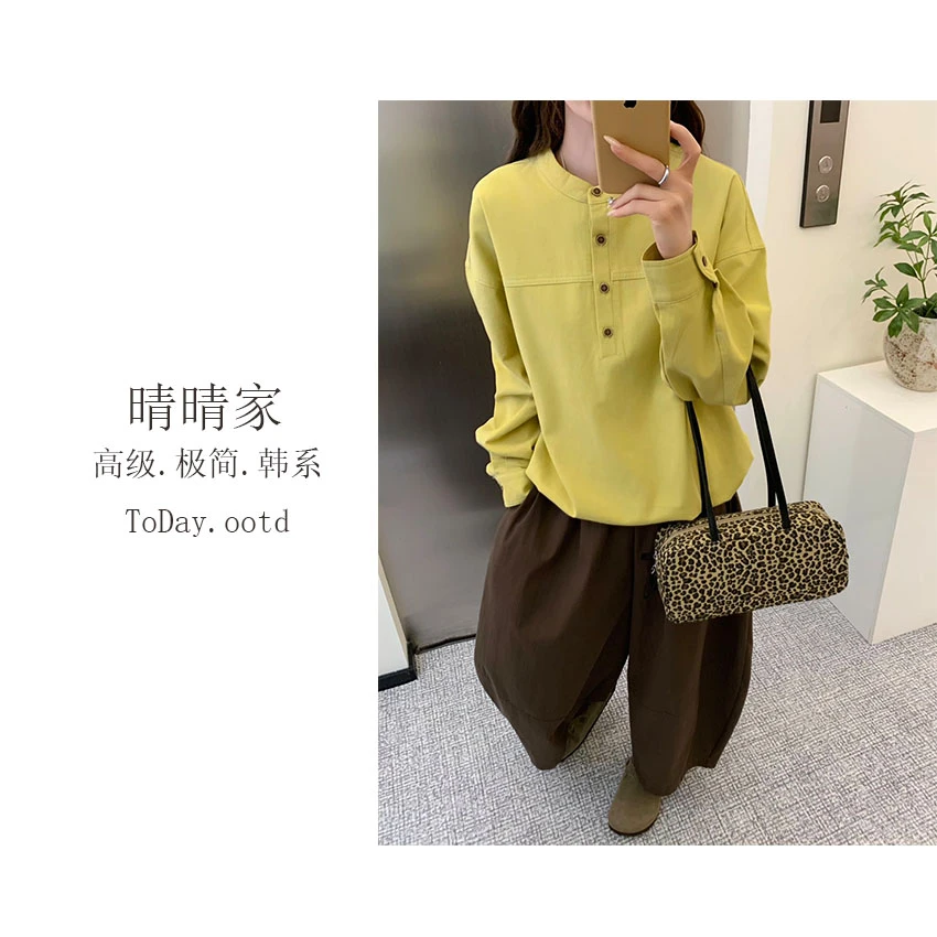 晴晴家-【柔光铃兰】早秋韩系百搭撞色明线半开领抽绳卫衣U287