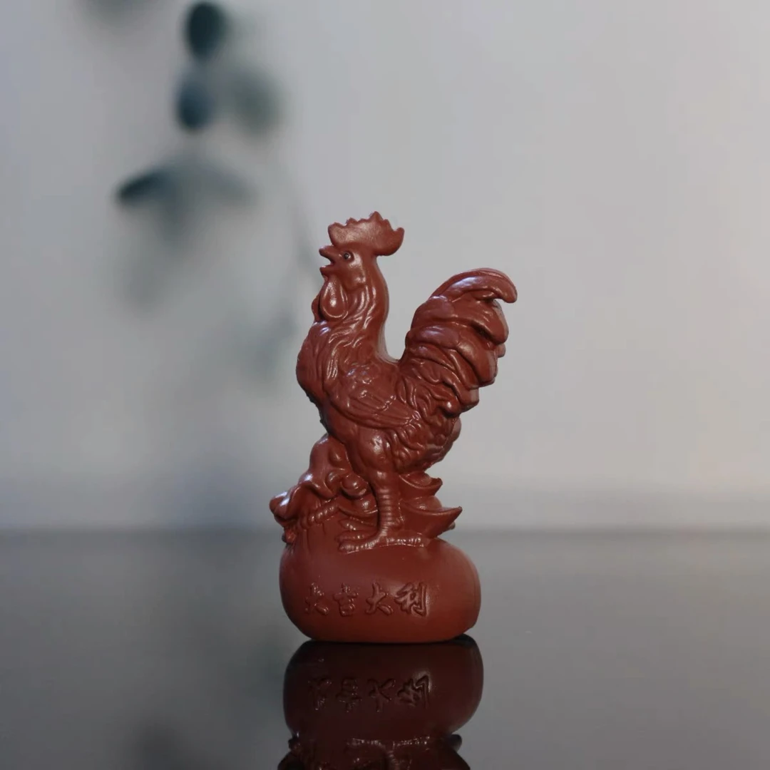 乾元大红袍紫砂立体公鸡摆件大吉大利十二生肖鸡紫砂茶宠