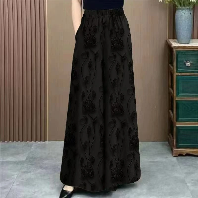 爆款2025夏季清凉新款中老年高腰时尚冰丝阔腿裤弹性透气裙裤遮肉