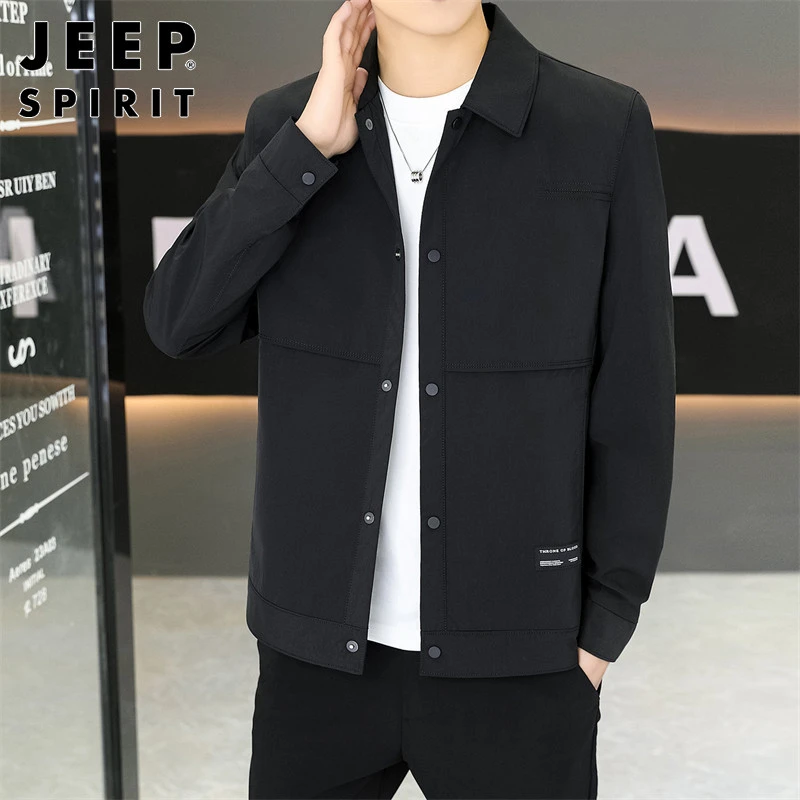 JEEPSPIRIT男士夹克春秋新款翻领商务上衣服时尚百搭潮流宽松外套