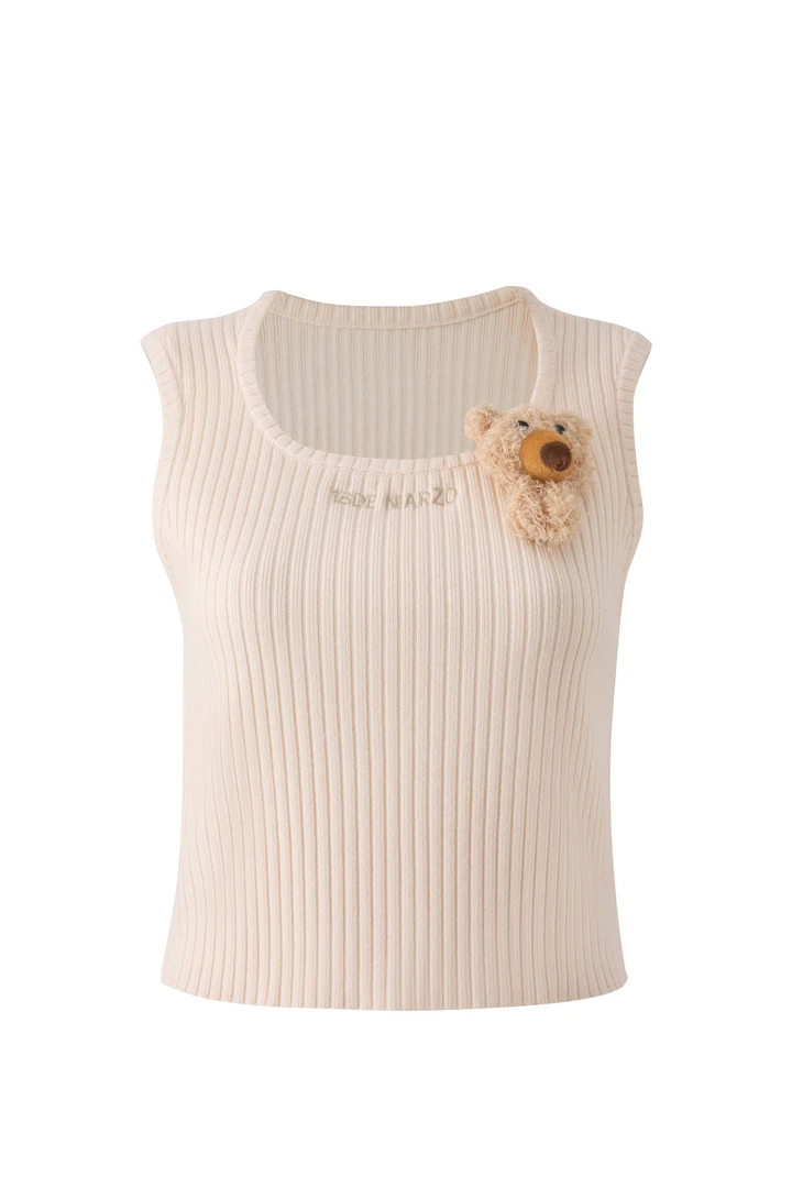 买手同款甜辣风时髦减龄时尚设计感无袖辣妹立体小熊针织背心