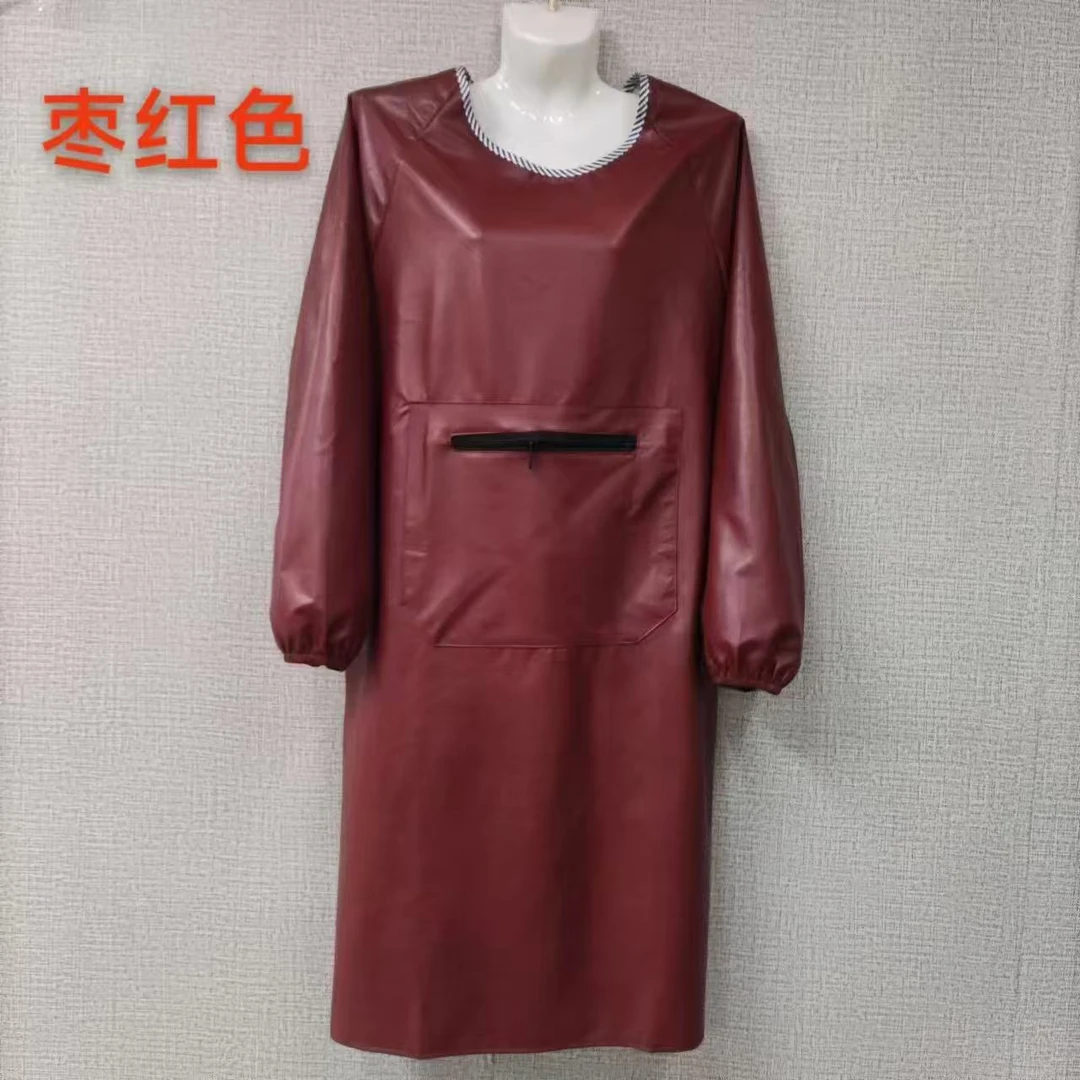 06成人家用防油拉链围裙裙罩韩版时尚长袖做饭工作服防水长裙