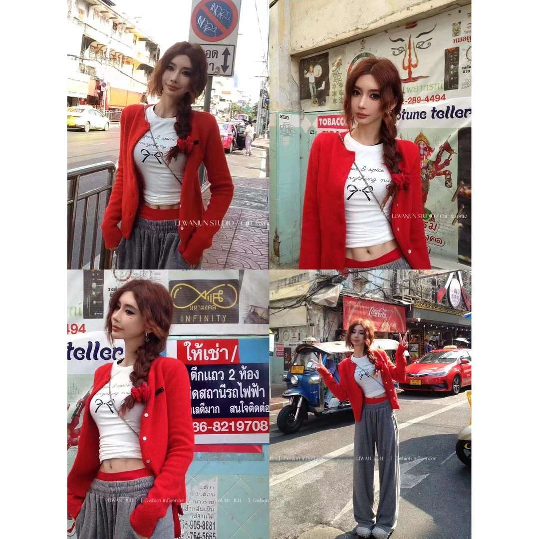 婉君【蝴蝶结T】春款气质时尚休闲ins百搭上衣LWJ24A1T286