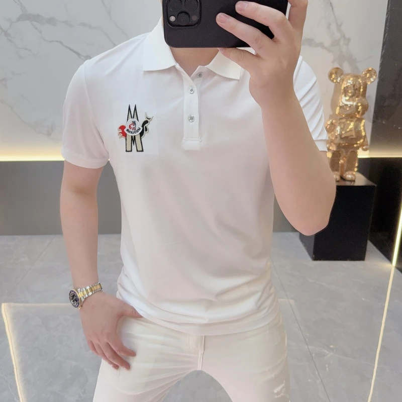 奈纽彼皮男士polo衫夏季新款潮流百搭帅气徽章休闲翻领短袖T恤潮