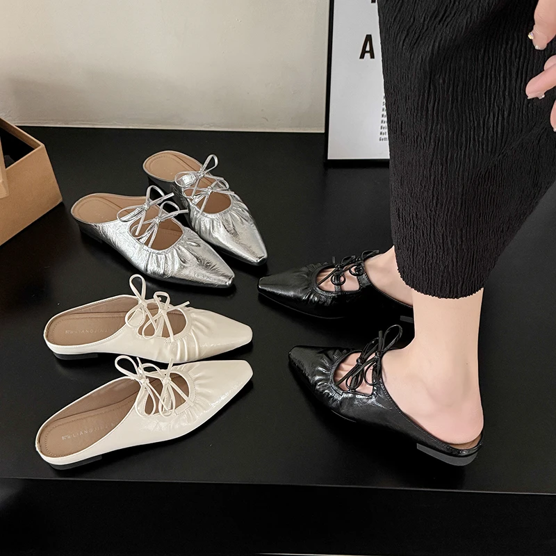 （品牌断码）法式复古坡跟尖头穆勒拖鞋女外穿2025新款内增高玛丽珍