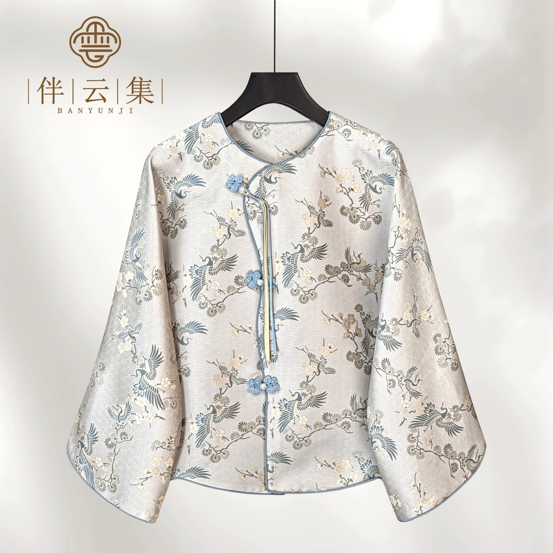 【鹤语】新款国风百搭质感高级新中式印花新中式提花上衣女