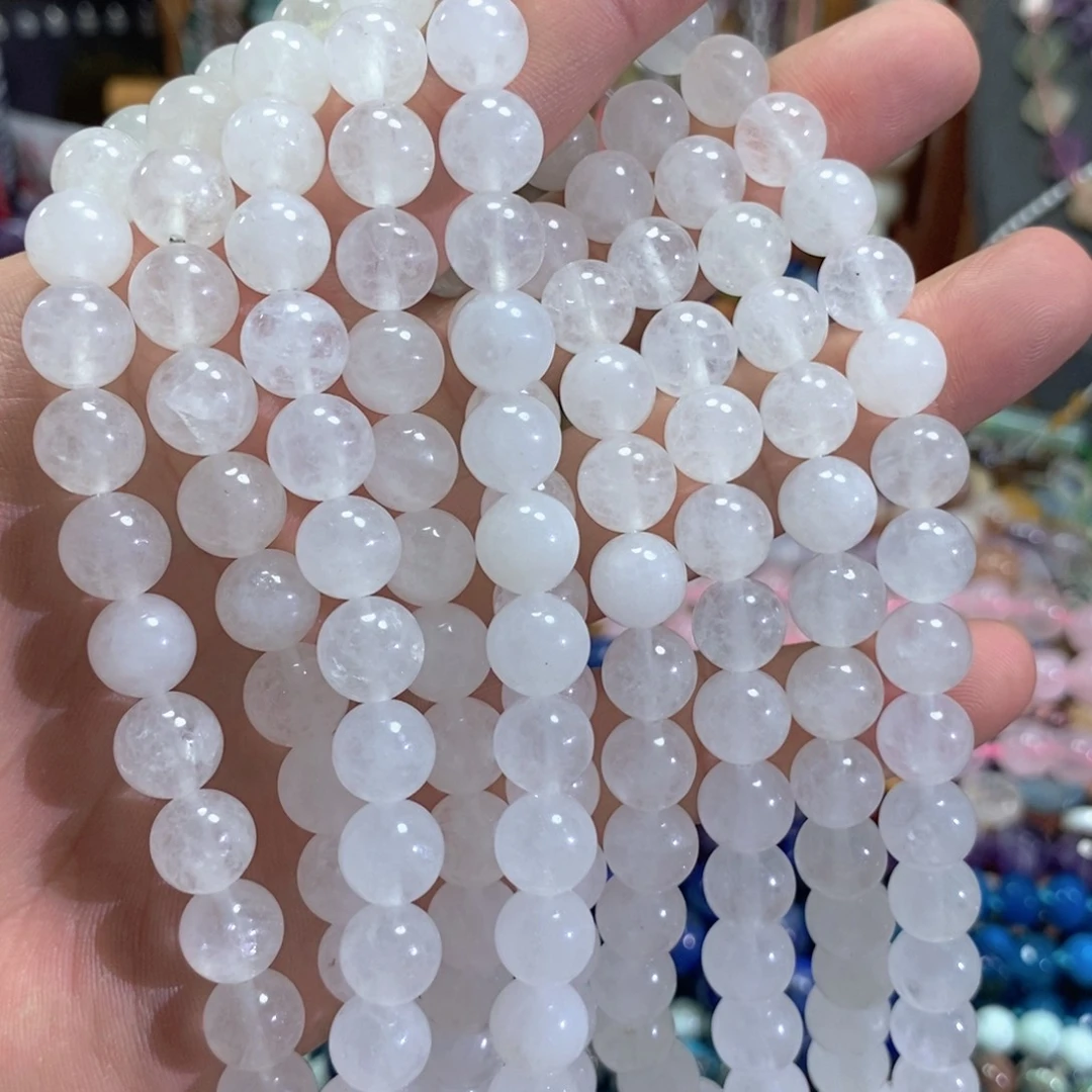 未镶嵌玛瑙/玉髓珠宝半成品天然雪花幽灵一条卡10mm